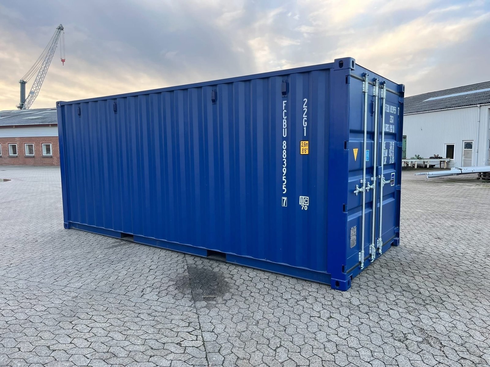 20 fods isoleret container blå marine vue latérale