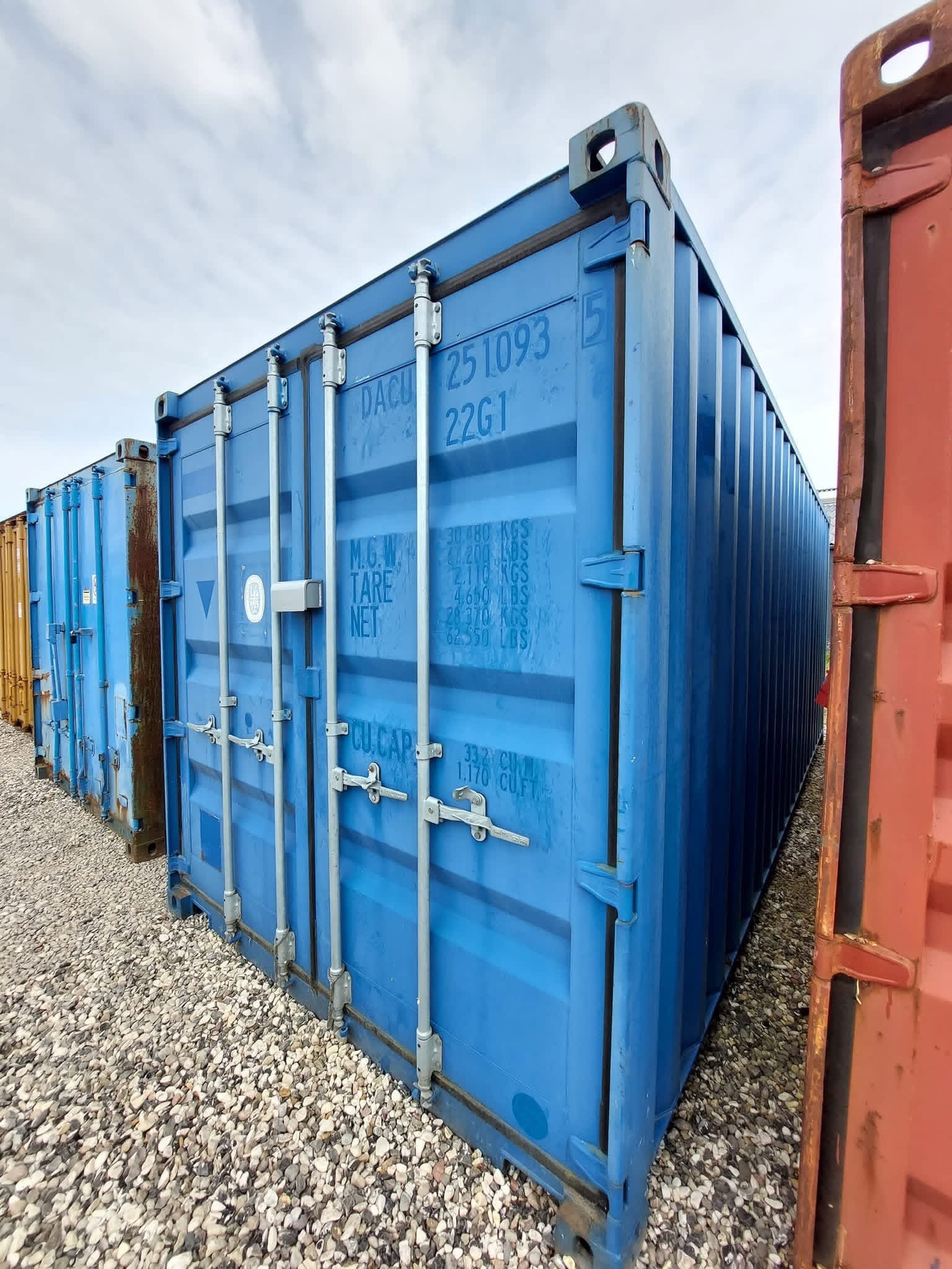 20 fods blå isoleret container side visning