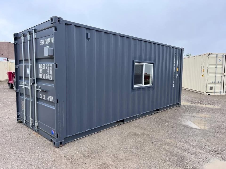 20 fods mørkegrå kontorcontainer 3/4