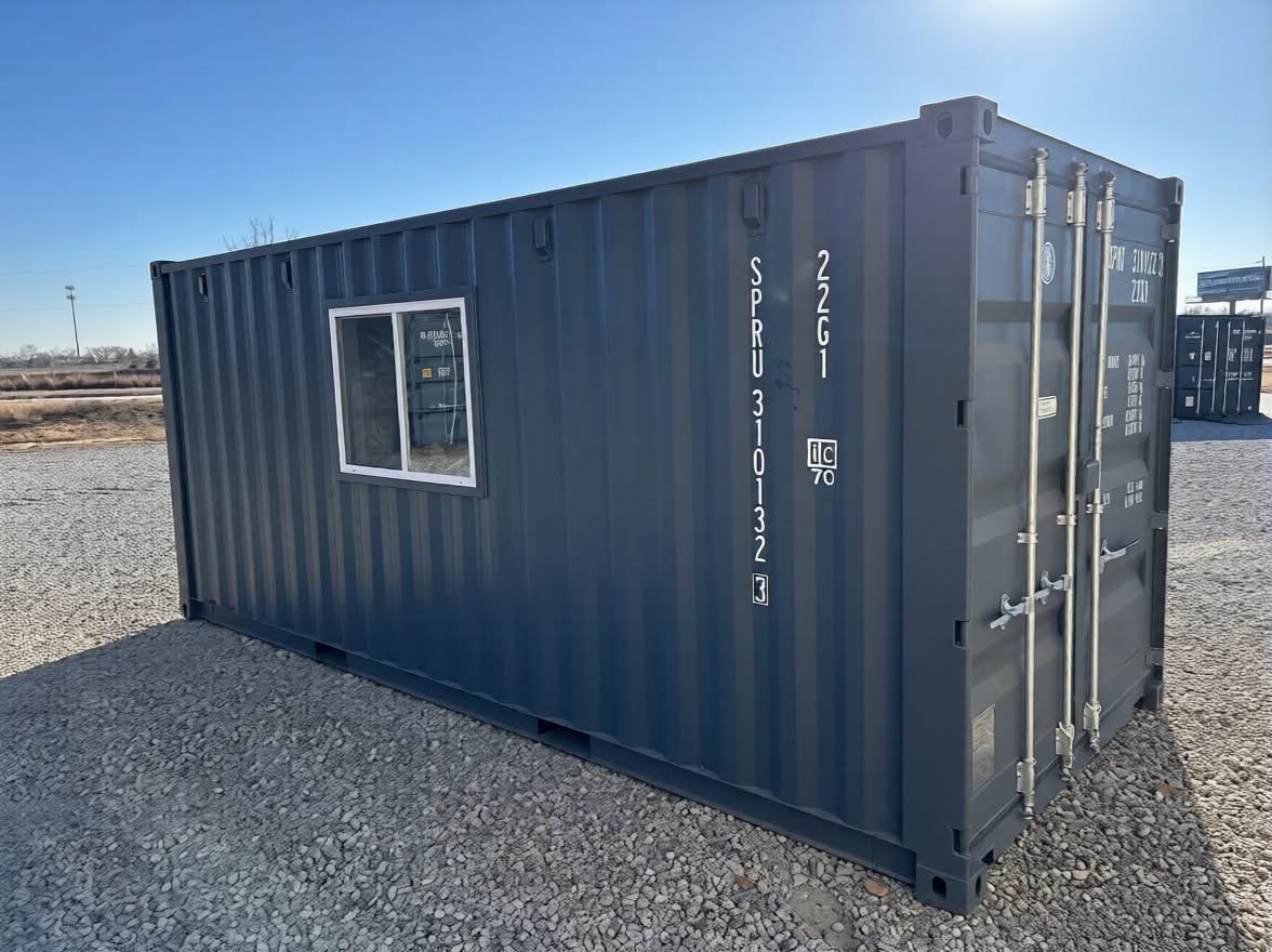 20 fods grå kontorcontainer latérale vindue