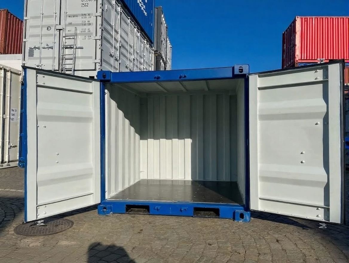 6 fods container blå porte ouverte