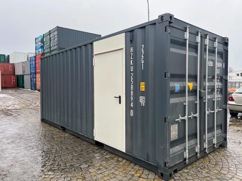 20 fods container antracitgrå stålpersondør latérale