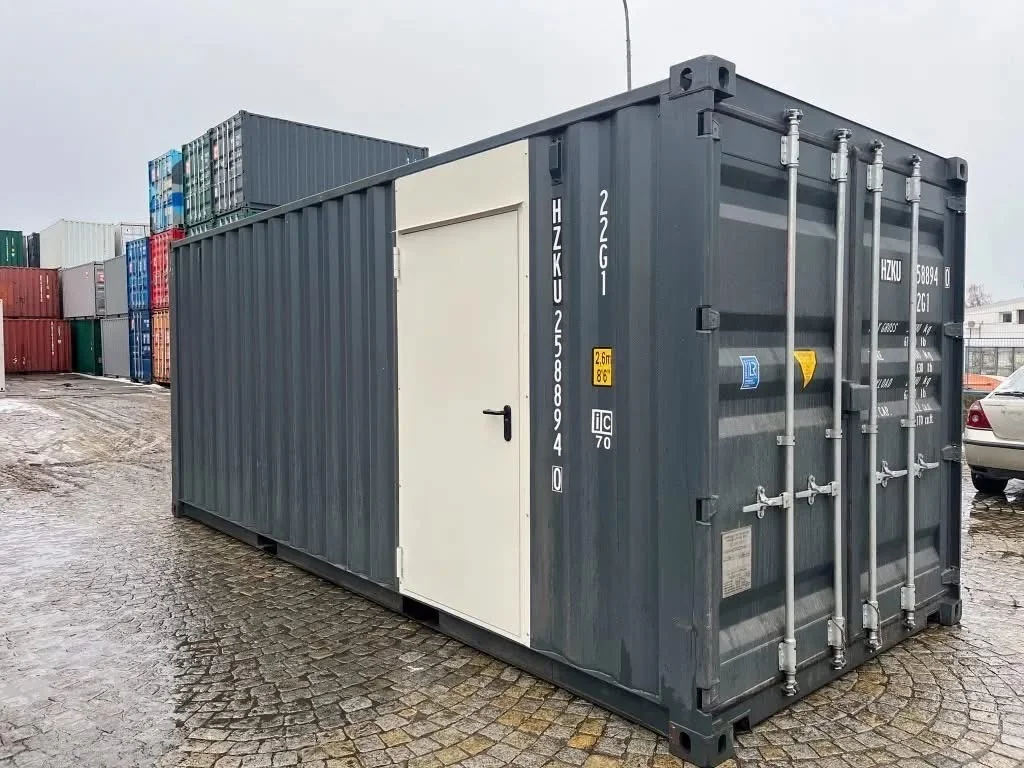 20 fods container antracitgrå stålpersondør latérale