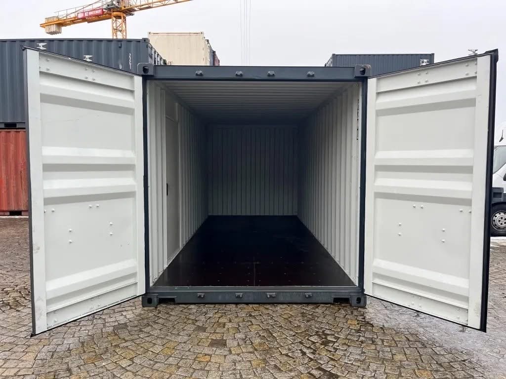 20 fods container antracitgrå intérieur portes ouvertes