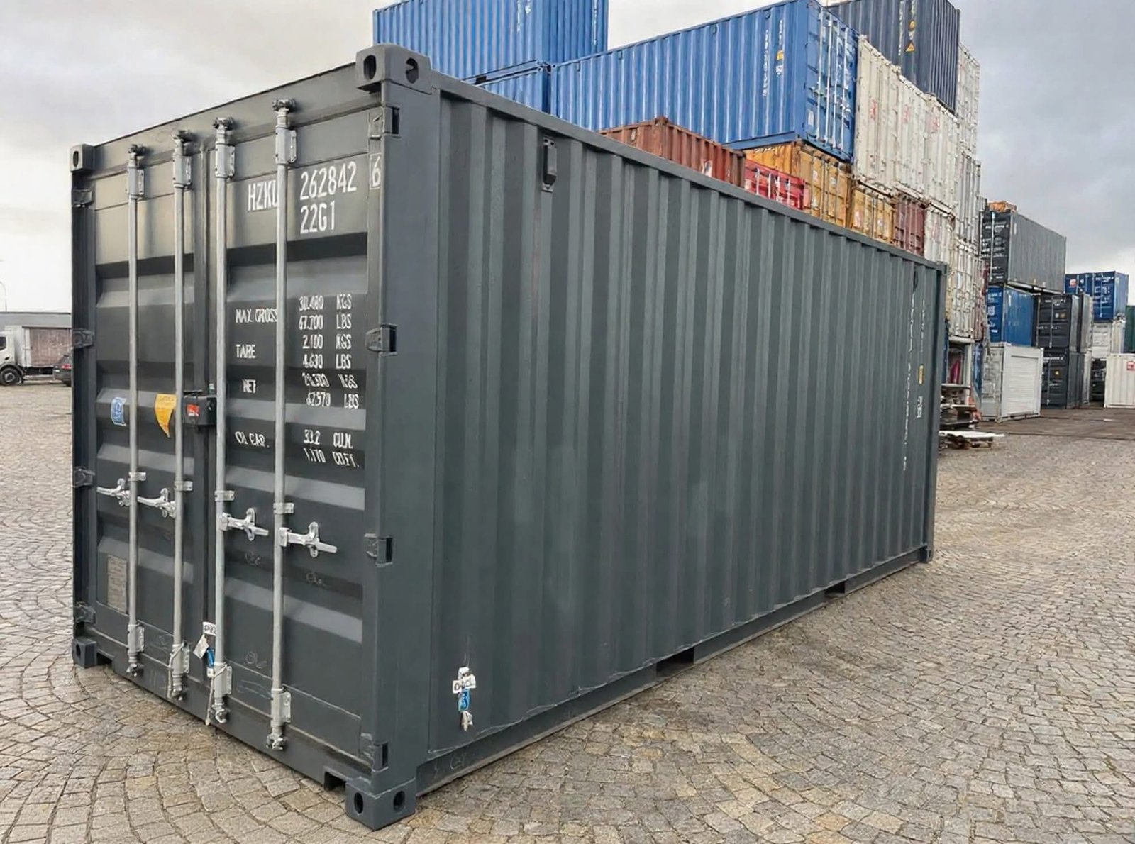 20 fods isoleret container antracitgrå porte données