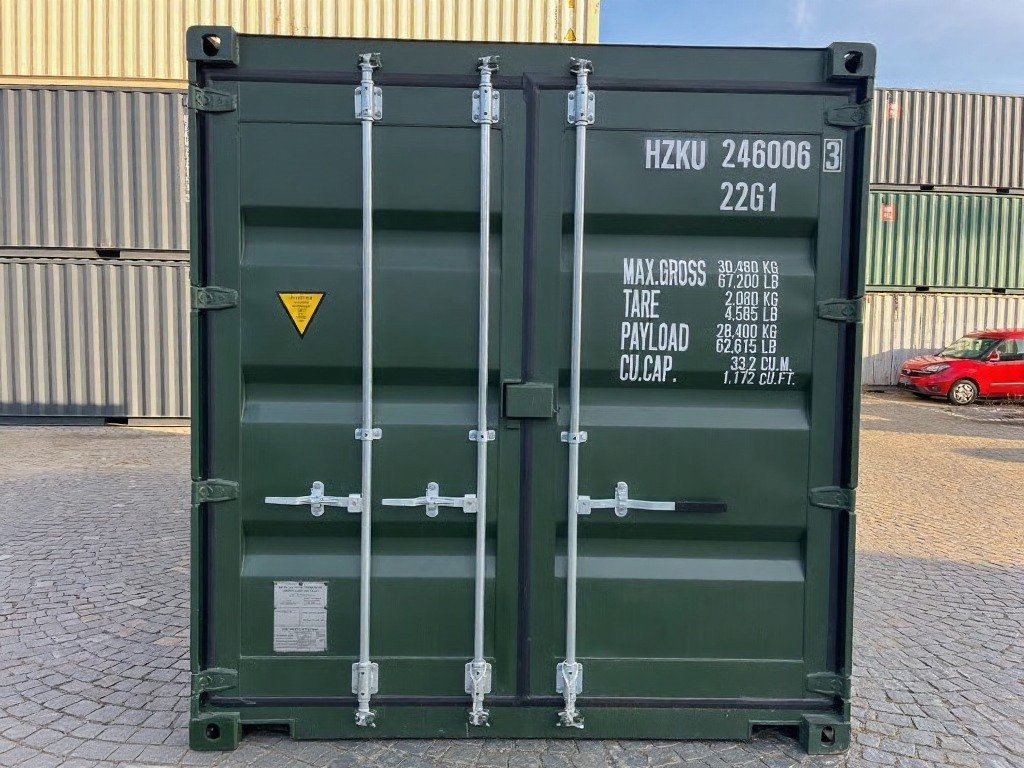 20 fods grøn container dobbeltdøre