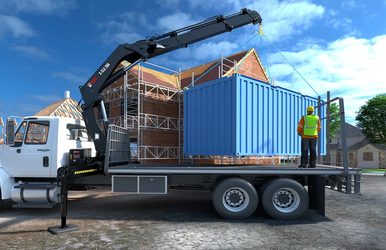 Kran-lastbil leverer container